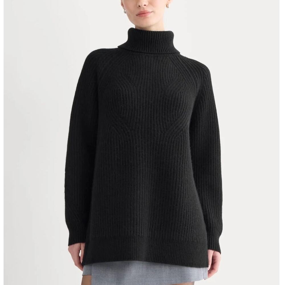 Everlane Cocoon Turtleneck Wool Cashmere Blend Black Size Small NWOT